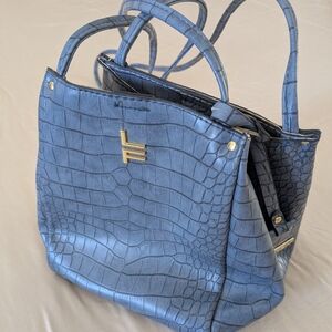 Elegant Blue Crocodile-Embossed Tote Bag